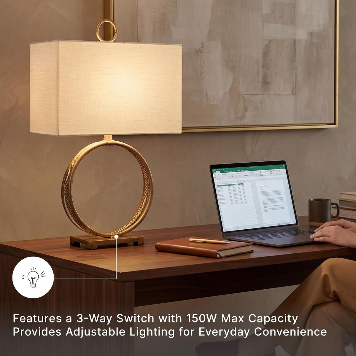 Signature Design by Ashley Table Lamp, 28 Inch, Gold, Rectangle Shade