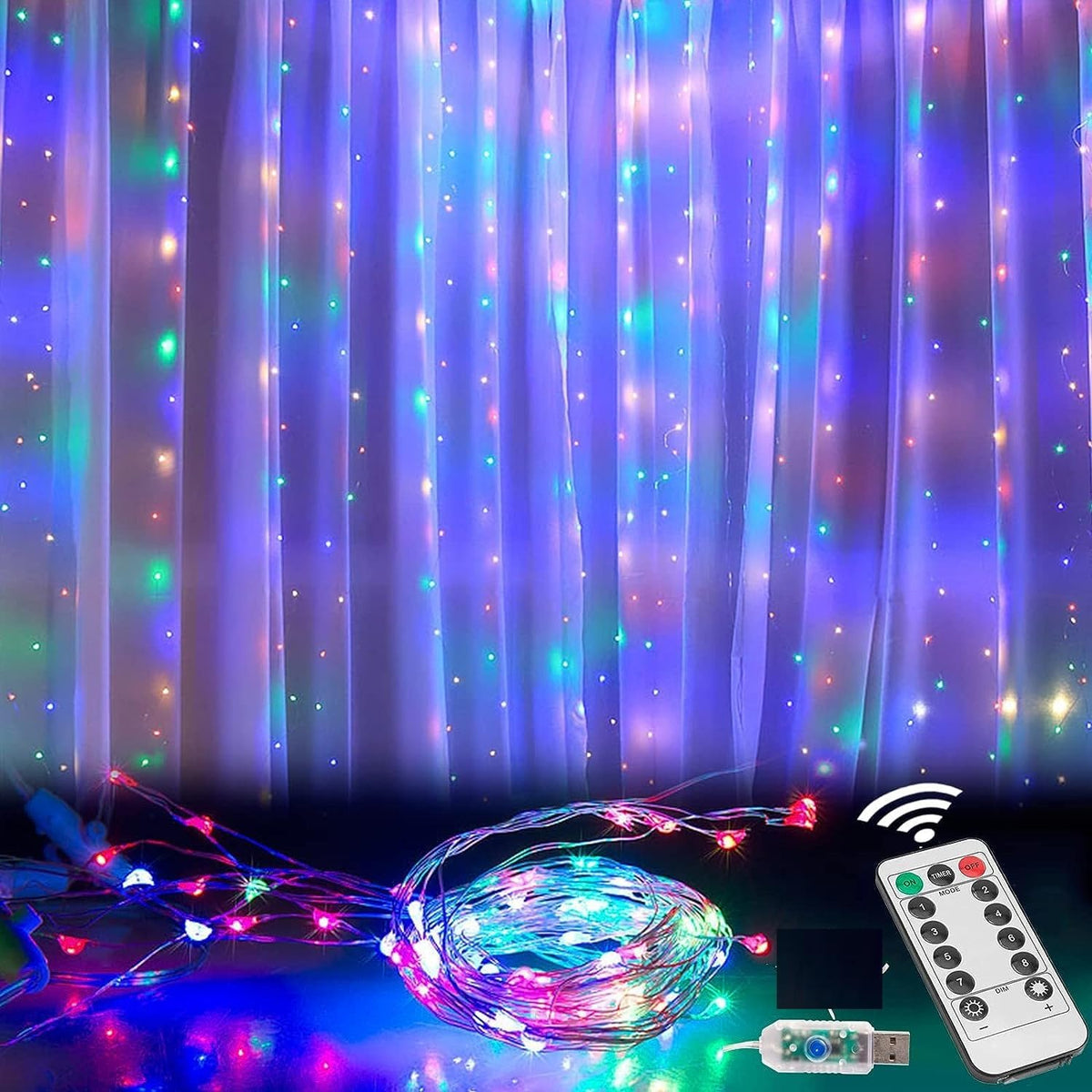 Honche 300Led Fairy Curtain String Lights 10x10ft with Remote Window Lights for Bedroom Wedding Party Festive Season Propose Christmas Decoration(Warm White)
