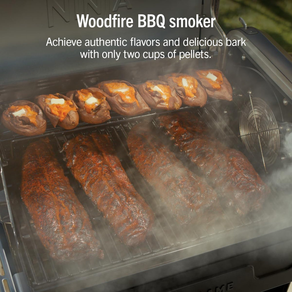 Ninja FlexFlame Grill & Smoker, Electric & Propane, 5-in-1, Black,PG301BK | Ninja FlexFlame is a 5-in-1 grill, smoker & griddle with precise 200-600°F control, fitting 3 chickens or 4 rib racks