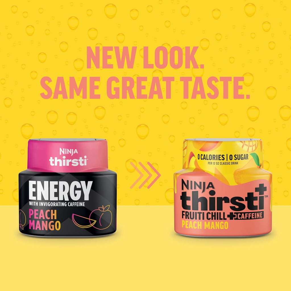 Ninja Thirsti Flavored Water Drops, Fruiti Chill+ Peach Mango with Caffeine | Zero Calories, Zero Sugar, 3 Pack, Compatible with Ninja Thirsti Drink Systems - WC1000, WC2000 & WC3000 Series, WCFPCMGAM