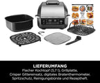 Ninja 5-in-1 Indoor Grill and Oil Free Deep Fryer, 5 Modes EG351EU | Cooks up to 4 burgers, 5.7L capacity, low smoke emission, digital meat thermometer included