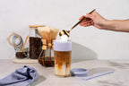 Ello Ava 18oz Glass Tumbler with Straw and Lid for Iced Coffee, Sugarplum