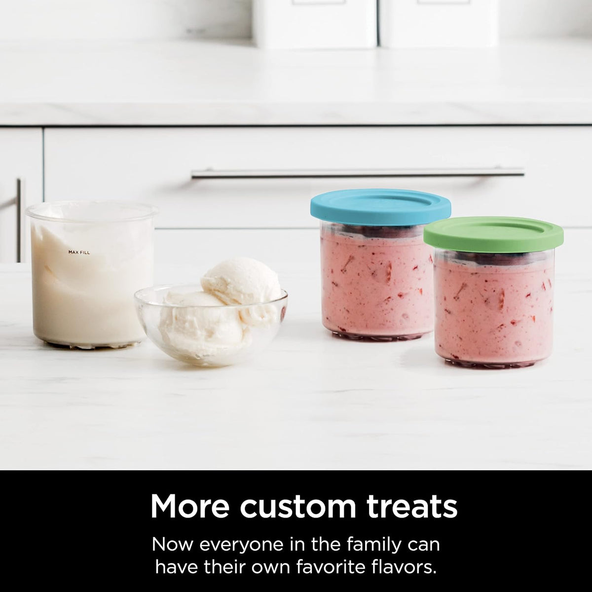 Ninja® CREAMi® Original Pints 2 Pack with Storage Lids, XSKPLID2CD | Original Ninja® CREAMi® 2 Pack Pints with Storage Lids in Lime and Aqua. Compatible with NC300 and NC350 Series.