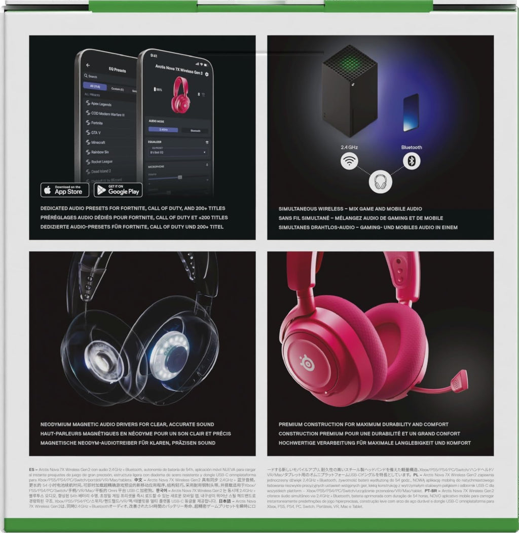 SteelSeries Arctis Nova 7X Wireless Gen 2 - Xbox Headset - Gaming Headset - Mobile App Control - 50+ HR with Fast Charge - Compatible with Xbox PC, Switch & More - Mixable 2.4GHz/Bluetooth - Magenta