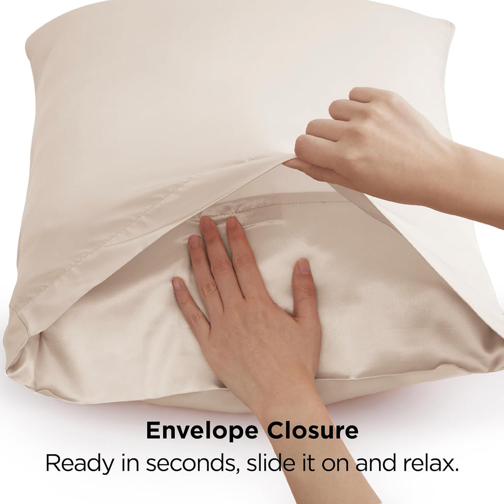 Bedsure Satin Pillowcase Standard Set of 2, Silky Pillow Cases, Beige