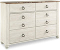 Signature Design by Ashley Willowton 6-Drawer Coastal Dresser, Whitewash | 6 drawer capacity, Coastal farmhouse style, Textured whitewash finish, Driftwood plank effect top, ASTM F 2057 compliant