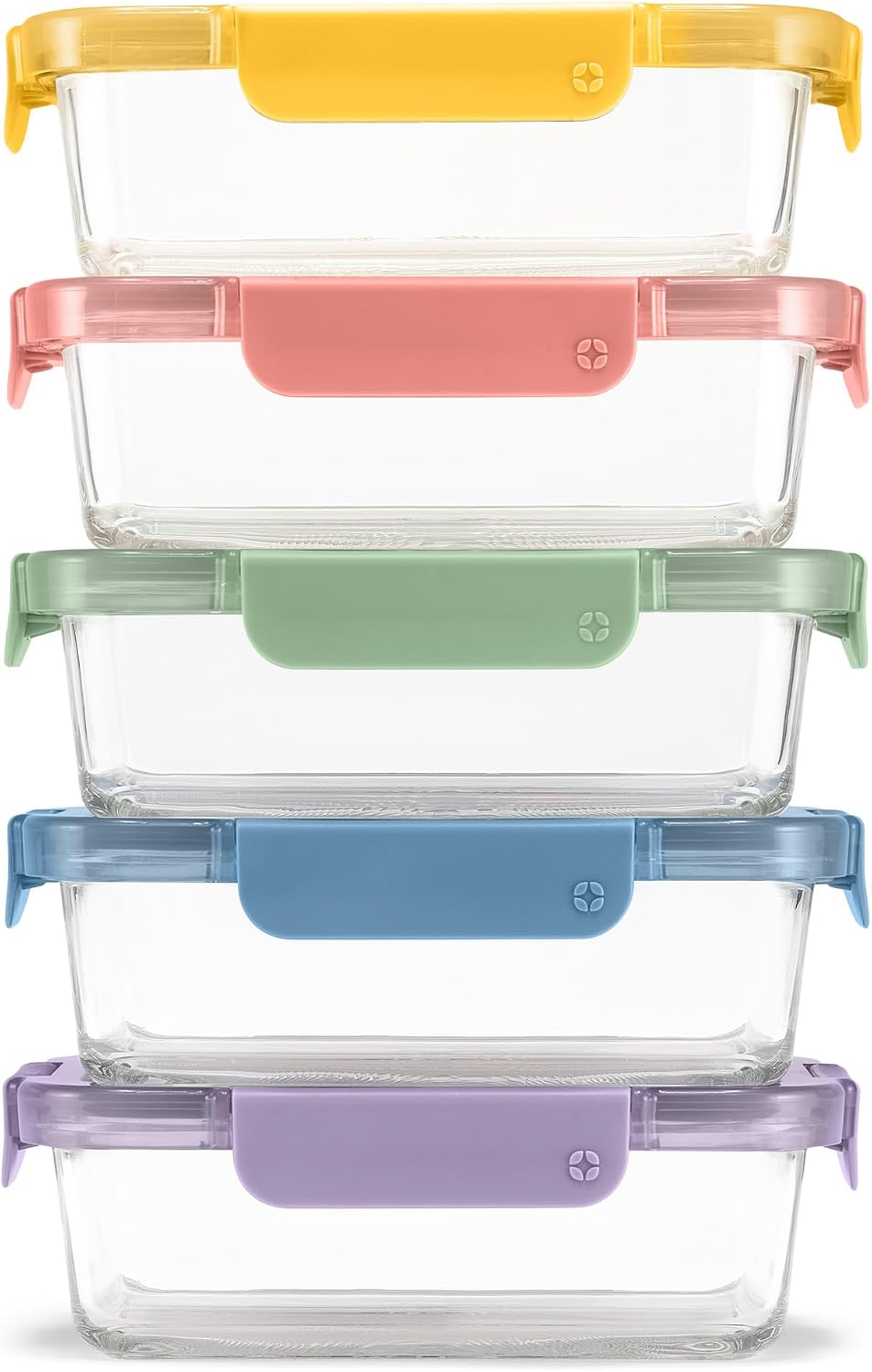 Ello Color Lock 3.4 Cup Glass Meal Prep Containers & Lids, 5 Pack, Desert