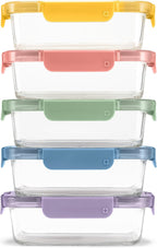 Ello Color Lock 3.4 Cup Glass Meal Prep Containers & Lids, 5 Pack, Desert