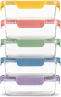 Ello Color Lock 3.4 Cup Glass Meal Prep Containers & Lids, 5 Pack, Desert