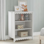 Signature Design by Ashley 3-Tier Scalloped Bookshelf, Matte White Bookcase | Deep 20-inch profile for oversized bins, Durable engineered wood frame with 2 adjustable shelves, Hallityn Series
