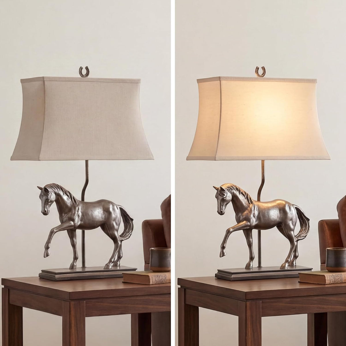 Signature Design by Ashley Sandorman Horse Table Lamp, Bronze | Stately equine polyresin sculpture base, 3-way rotary switch with dark fabric shade, Ideal for living rooms and bedrooms