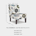 Signature Design by Ashley Armless Accent Chair, Ivory & Blue Floral | Compact profile for small spaces, 100% polyester upholstery, Sturdy black-finished wood legs, Triptis Series