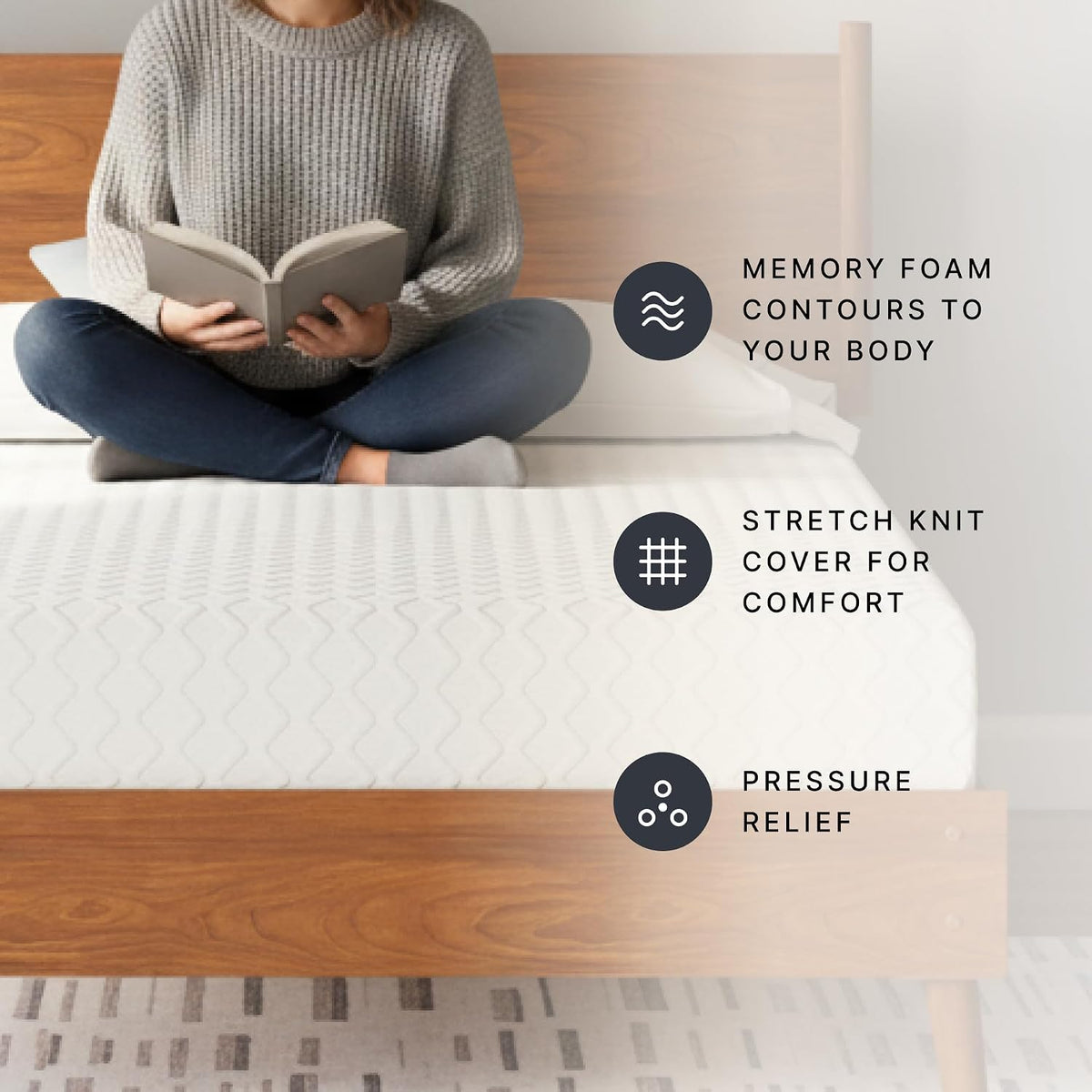 Signature Design by Ashley 12 Inch Memory Foam Queen Mattress in a Box | Stretch knit cover and 12-inch profile, CertiPUR-US foam designed for easy setup, Motion isolation, Chime Series
