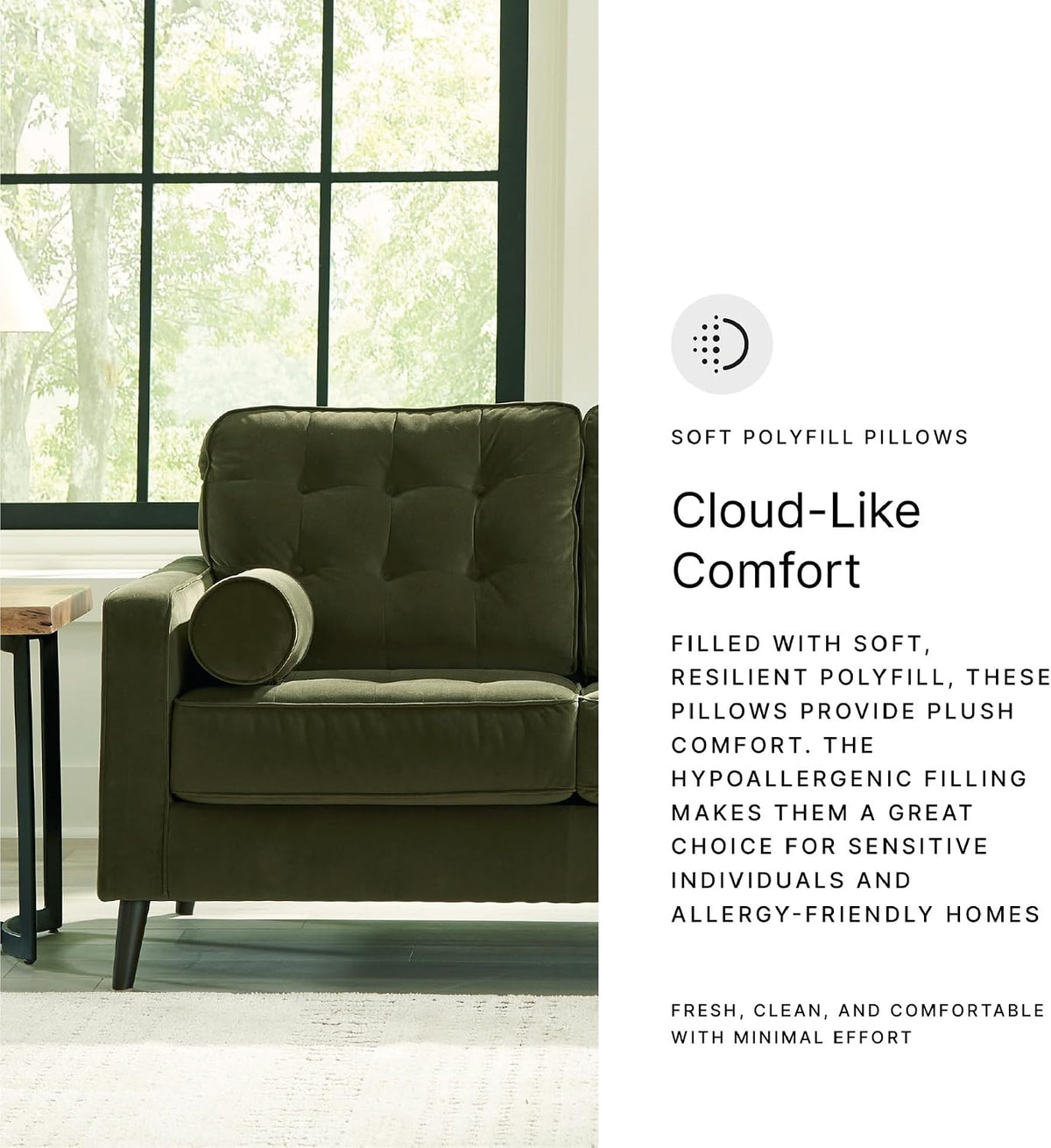 Signature Design by Ashley Loveseat, Olive Green Velvet, Reveon Lakes | Small loveseat for condo spaces, Olive green velvet upholstery, Anti-sag platform foundation, No assembly required