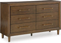 Signature Design by Ashley Mid Century Modern 6 Drawer Dresser for Bedroom | 6-drawer double dresser, Hardwood solids mango wood veneer and MDF substrates, Bedroom storage, Lyncott Series