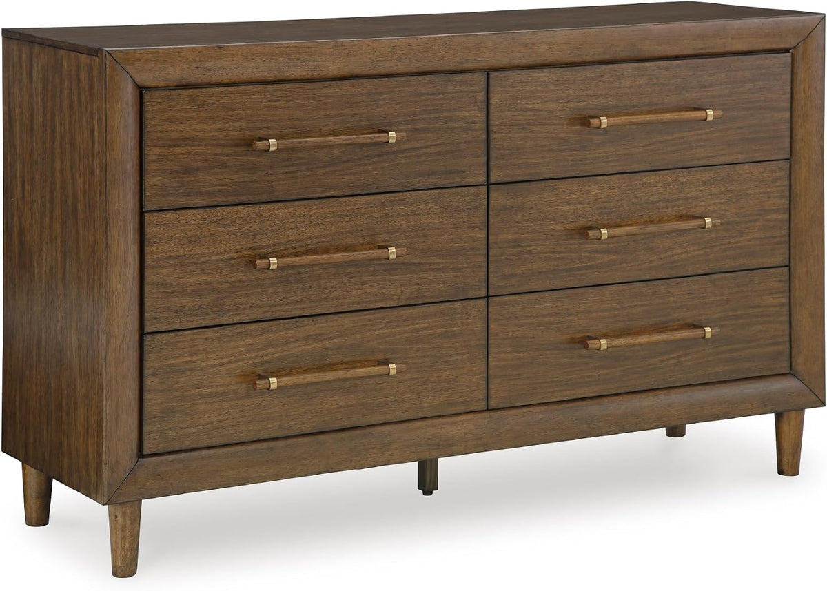 Signature Design by Ashley Mid Century Modern 6 Drawer Dresser for Bedroom | 6-drawer double dresser, Hardwood solids mango wood veneer and MDF substrates, Bedroom storage, Lyncott Series