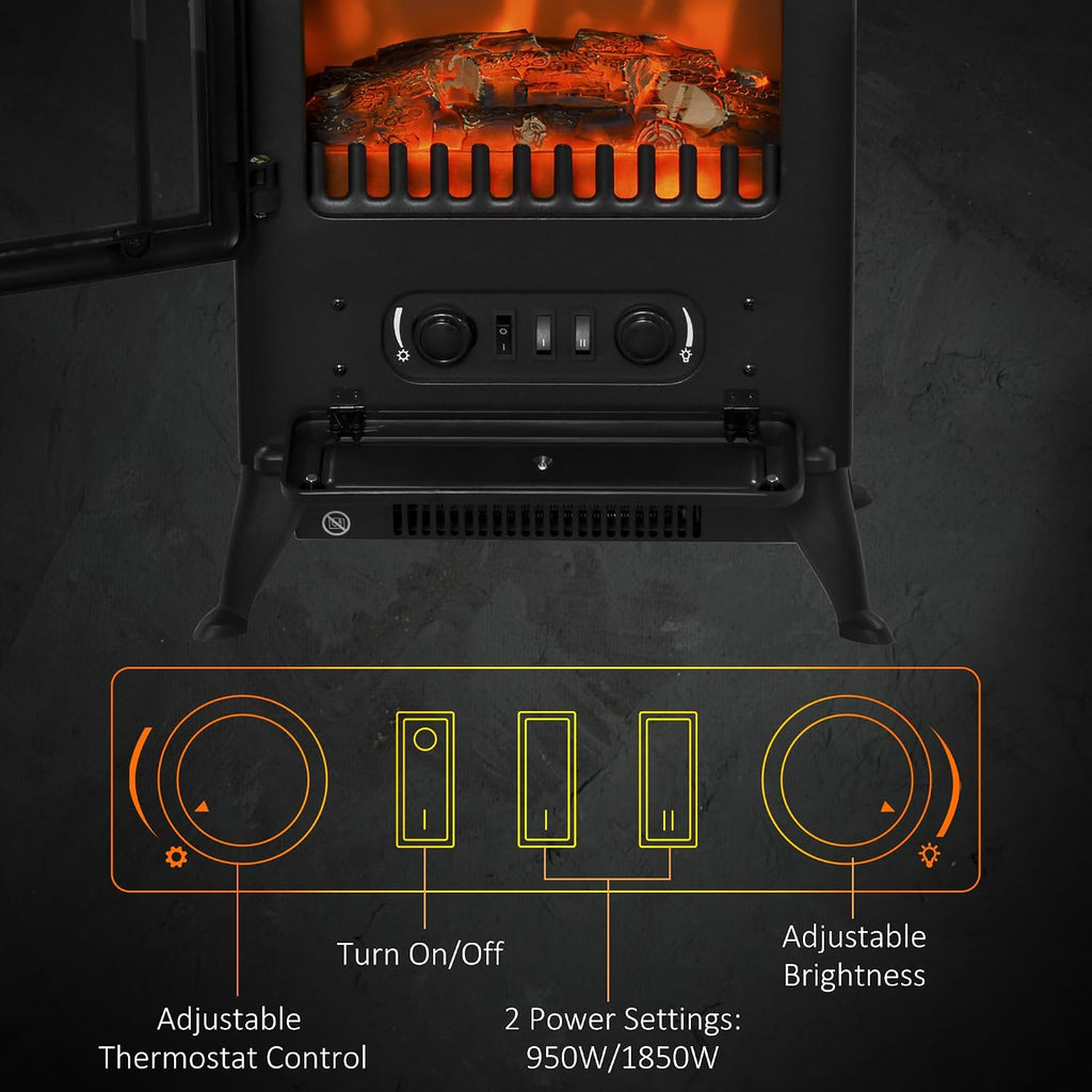 HOMCOM Freestanding Electric Fireplace Indoor Heater 1000/2000W in Black