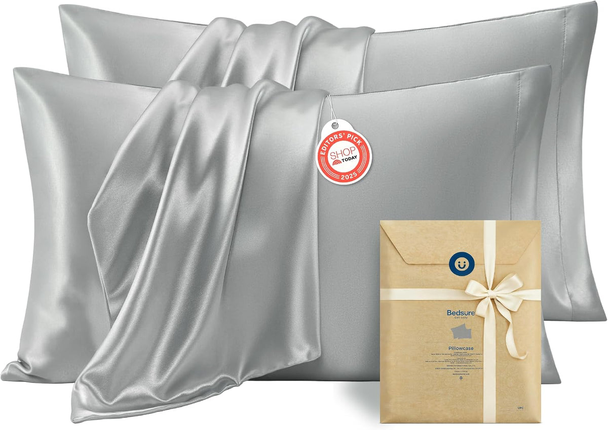 Bedsure Satin Pillowcase Standard Set of 2, Silky Pillow Cases, Beige
