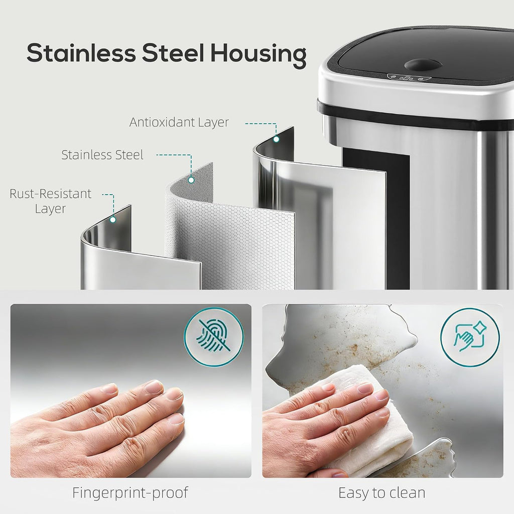 HOMCOM 58L Motion Sensor Bin Automatic Touchless for Kitchen Silver Tone