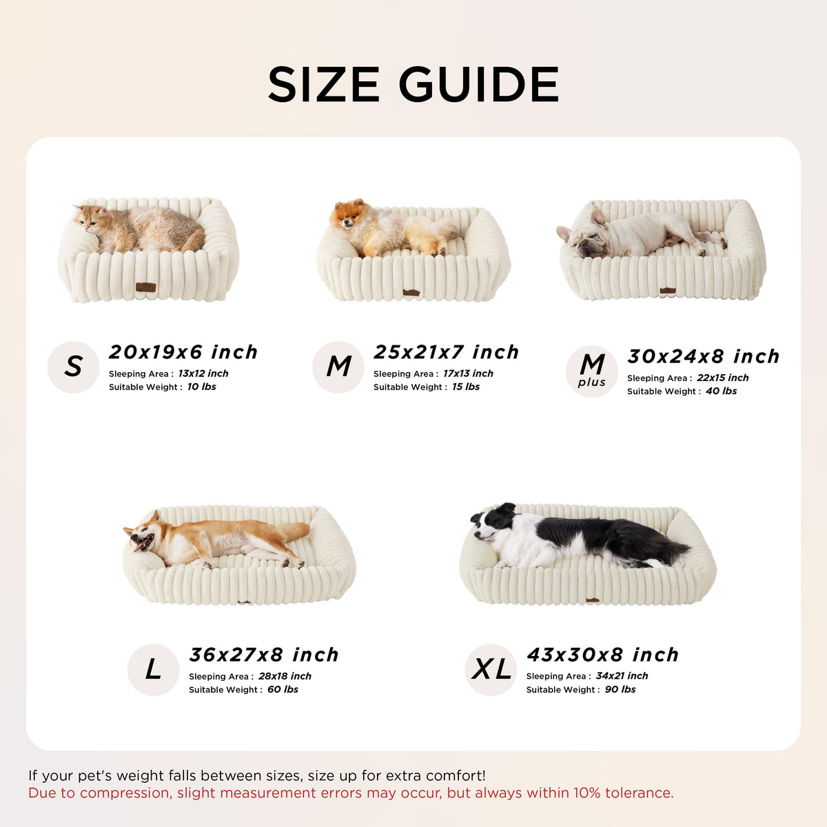 Bedsure ComfyFleece® Cute Dog Beds Large Sized Dog Washable，36in Cream