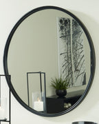 Signature Design by Ashley 31 Inch Round Black Wall Mounted Accent Mirror | Spacious 30 inch inner glass with thin metal frame, Modern decor for living rooms and dressing rooms, Brocky Series