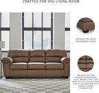 Signature Design by Ashley Caramel Faux Leather Sofa, No Assembly Required | Anti-sag platform deck, Caramel 98% polyester and 2% PU blend, Contemporary 3-seater design, Walker Point Series