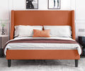 Allewie Full Size Platform Bed Frame with Upholstered Headboard, Modern Deluxe Wingback, Wood Slat Support, Mattress Foundation, Burnt Orange