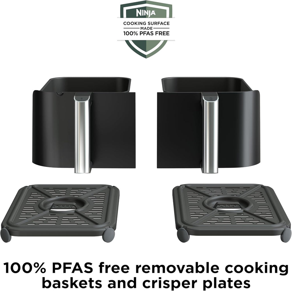 Ninja Foodi Air Fryer, 10 Qt DualZone, 6-in-1, Black, DZ302 | Air fry, broil, roast, keep warm, dehydrate, bake, 2x5 Qt baskets, Fits 8 lbs wings