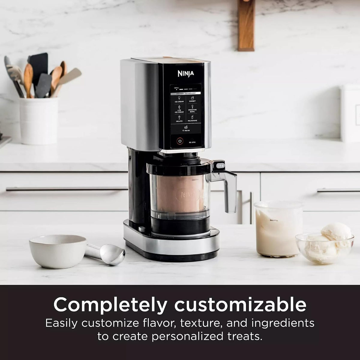 SharkNinja NC301 CREAMi 7-In-1 Ice Cream Maker with 7 Custom Frozen Treat Modes and Easy 3-Step Treat Preparation, Cloud Silver (Renewed)