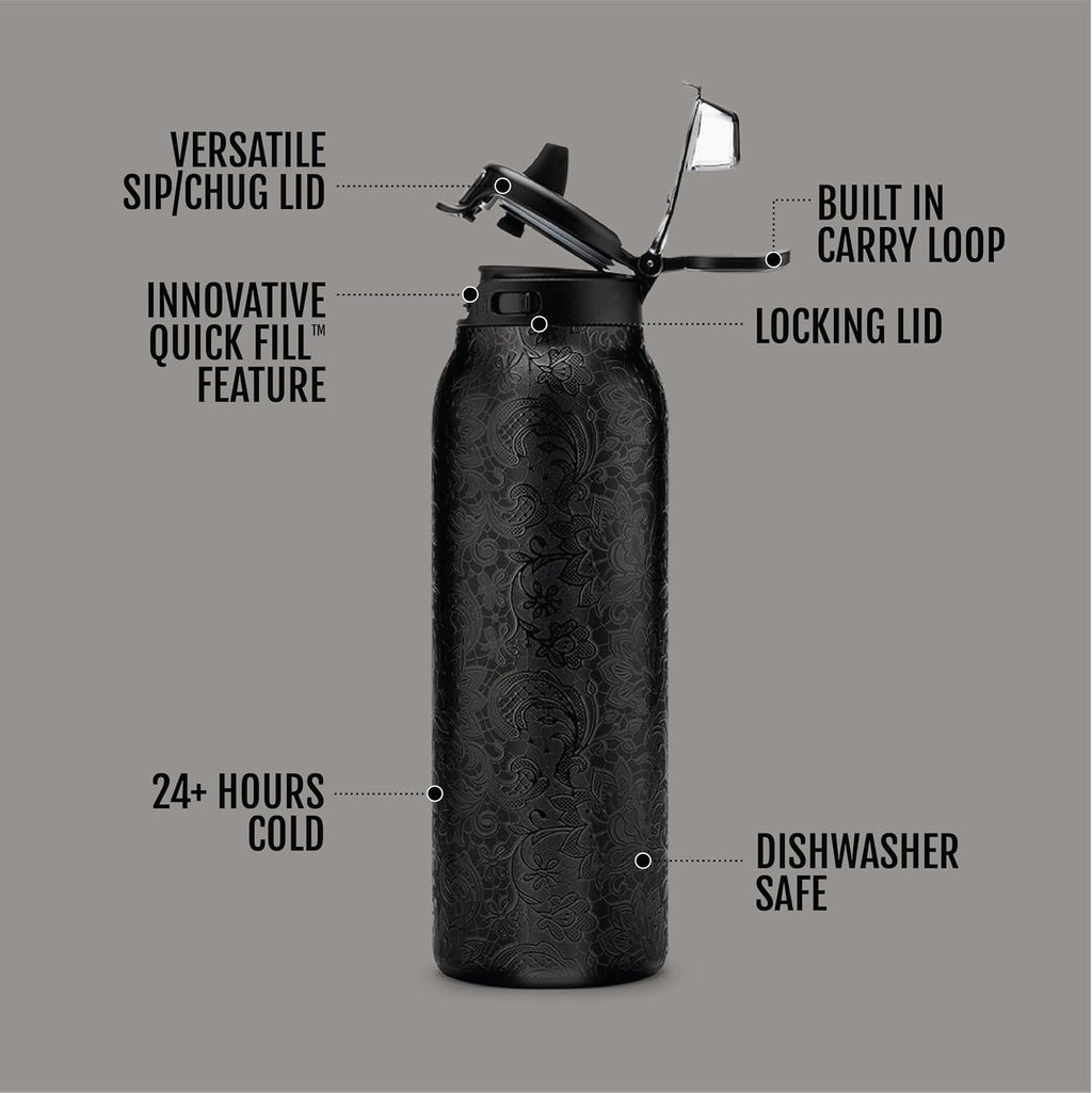 Ello Pop & Fill Insulated Stainless Steel Water Bottle with Quick Fill Lid, Leakproof Locking, Sip or Chug Spout, BPA-Free, Double Wall Vacuum Insulated for Sports, Travel & School- 22oz / 32oz / 40oz