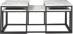 Signature Design by Ashley Donnesta 3 Piece Nesting Coffee Table Set | Space saving design, Decorative laminate over engineered wood, Faux Carrara marble pattern, Black powder coated metal