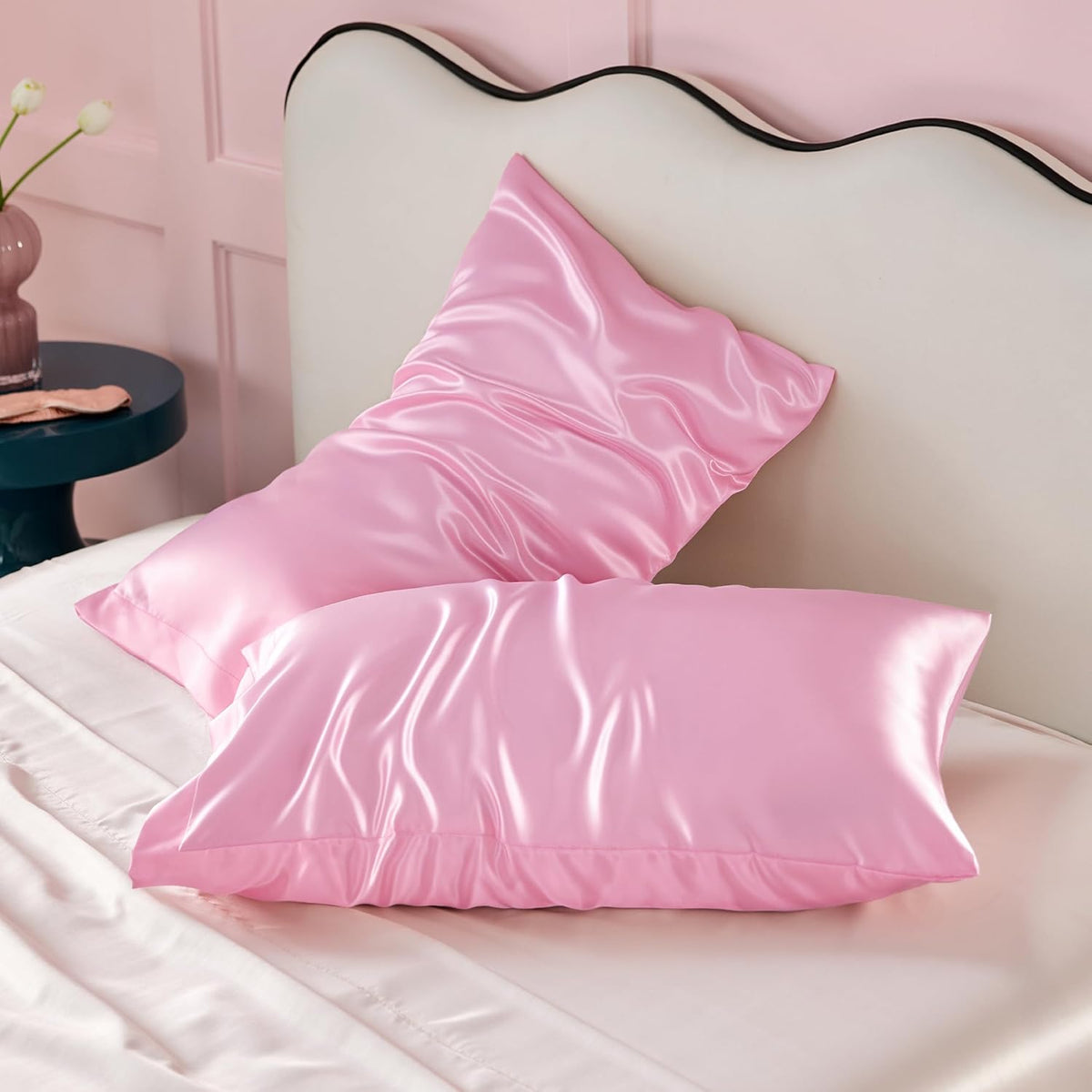 Bedsure Satin Pillowcases Queen Set of 2, Similar to Silk Pillow Cases Pink