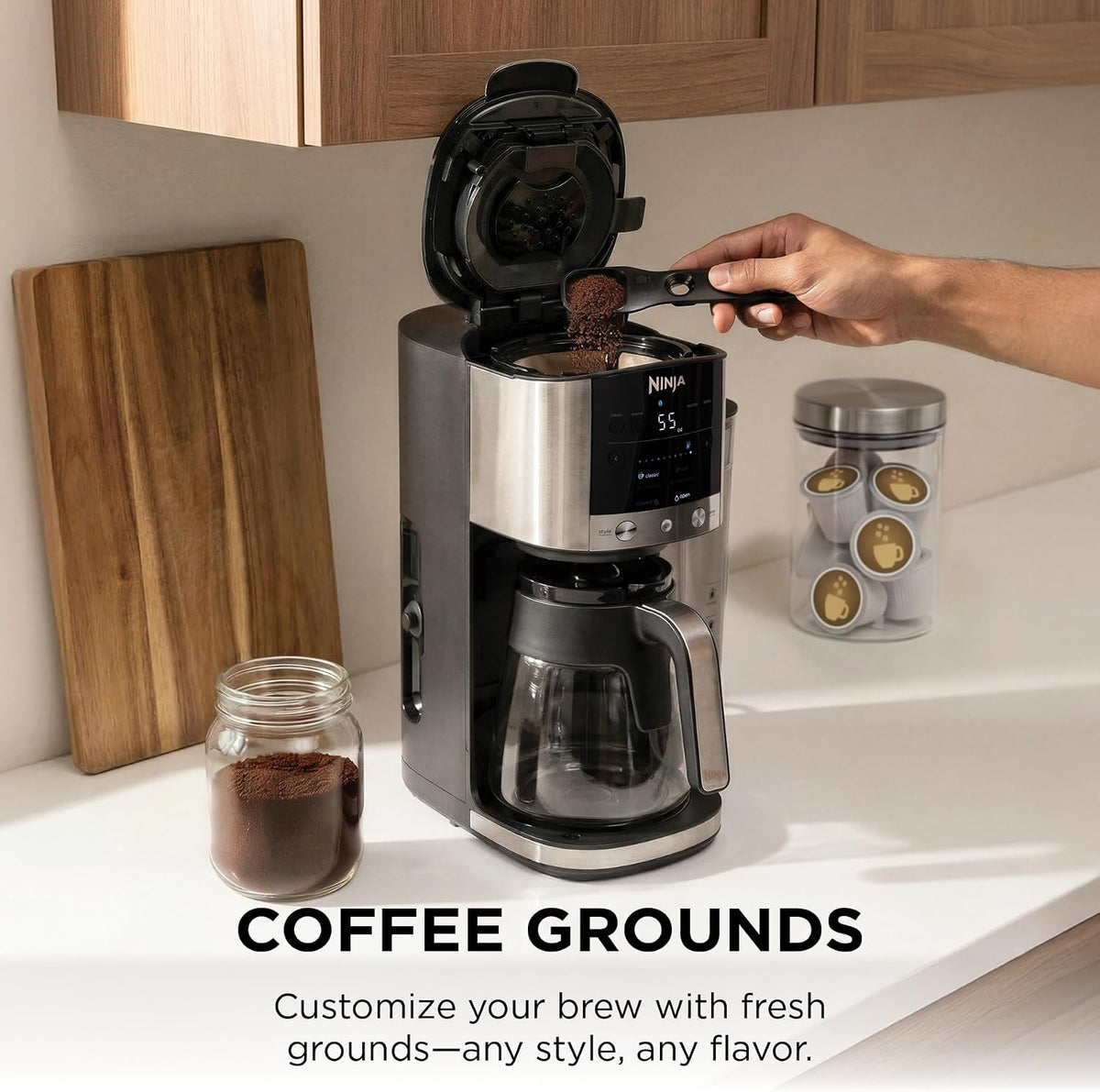 Ninja DualBrew Coffee Maker, Grounds & Pods, Stainless Steel, GP161 | Brew Classic, Rich, Over Ice, & Cold Brew, Brew Single-Serve Cup to Full 12-Cup Carafe
