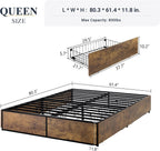 Allewie Industrial Storage Bed with 4 Large Drawers, Queen