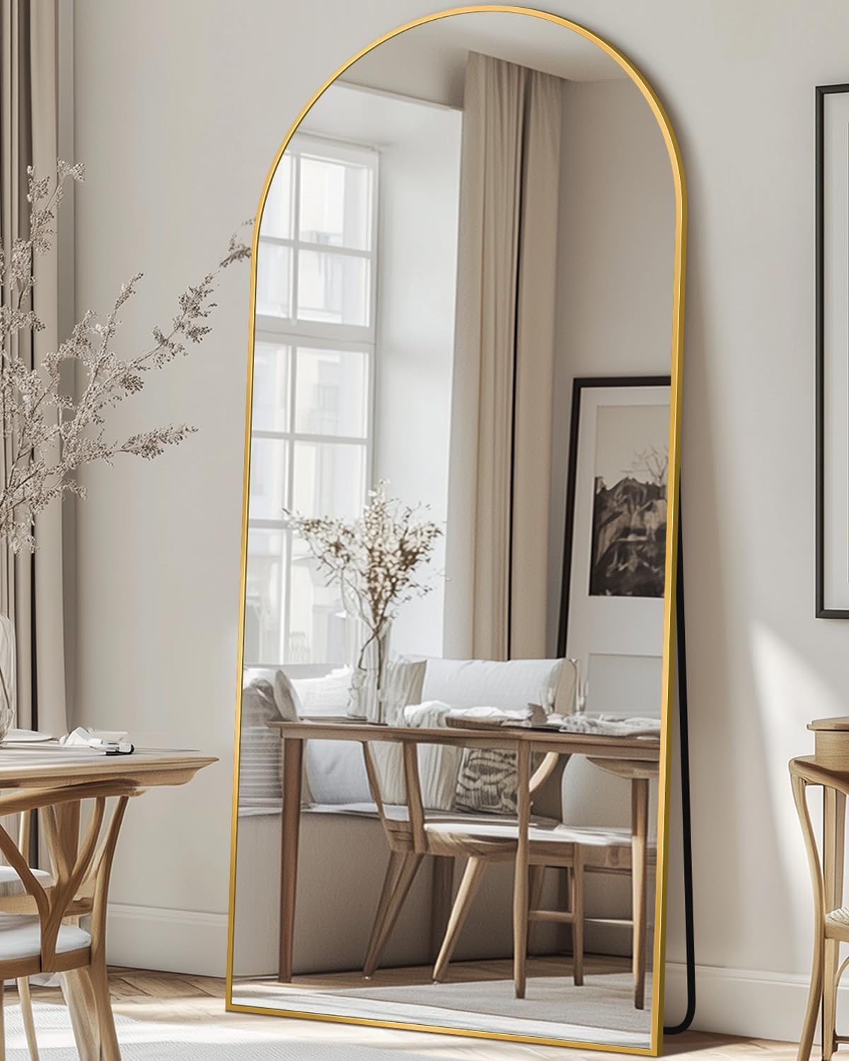 Antok 58" x19” Arched Full Length Mirror, Floor Mirror with Stand,Gold