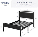 Allewie Twin Size Bed Frame, Heavy Duty 12 Metal Slats Support, Black Oak
