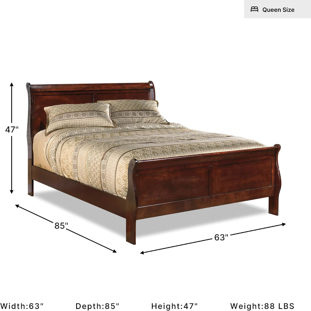 Signature Design by Ashley Alisdair Wood Queen Sleigh Bed | Traditional Louis Philippe style, Sweeping curves, Adjustable base compatible, Bed frame with headboard