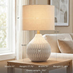 Signature Design by Ashley Ceramic Table Lamp, Bedside, Antique White | Textured wave ceramic base, Compact 18-inch height ideal for bedside nightstands and transitional styling, Wardmont Series