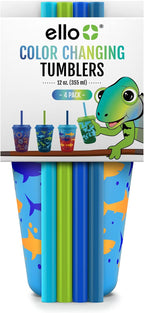 Ello 12oz Kids Plastic Reusable Color Changing Cups with Twist on Splash-Proof Lids and Straw, BPA Free, Dishwasher Safe