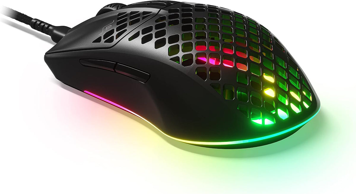 SteelSeries Aerox 3 - Holey RGB Gaming Mouse - Ultra-lightweight Water Resistant Design - 8,500 DPI TrueMove Core Optical Sensor - Onyx