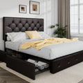 Allewie Queen Size Storage Bed Frame with 4 Underbed Drawers, Upholstered Platform Bed with Adjustable Headboard, Diamond Button Tufted, Easy Assembly, Noise-Free, No Box Spring Needed, Brown