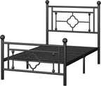 Allewie Twin Size Metal Platform Bed Frame, Victorian Headboard, Black