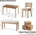 4-Piece Farmhouse Dining Set, Wooden Dining Table with 2 Chairs, Bench Seat