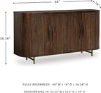 Signature Design by Ashley Mango Wood Accent Cabinet with Doors, Sideboard | Heavyweight construction in rich dark brown, Elegant vertical fluting, Curved sides, Wire management, Amickly Series