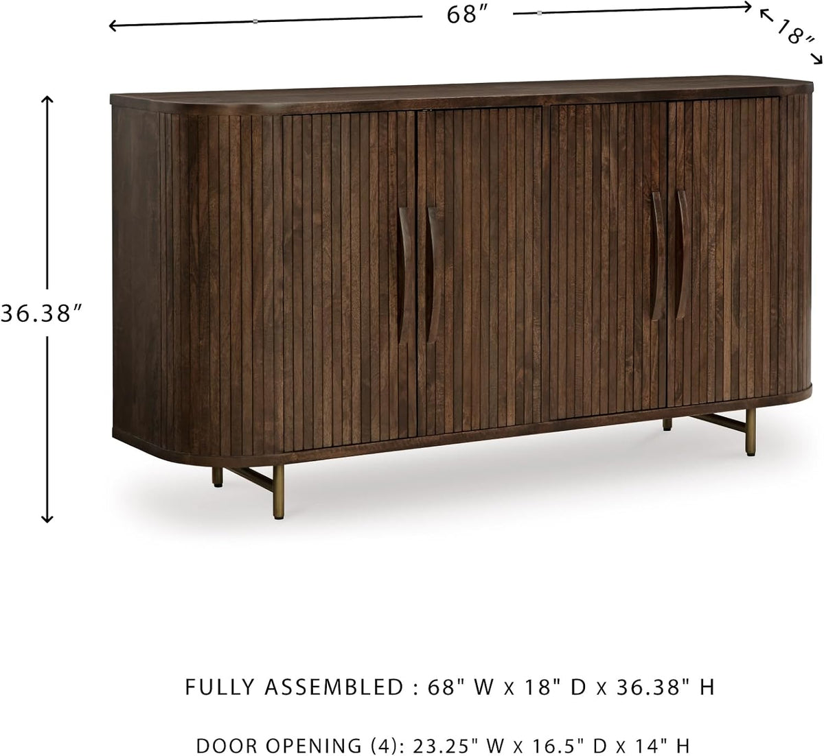 Signature Design by Ashley Mango Wood Accent Cabinet with Doors, Sideboard | Heavyweight construction in rich dark brown, Elegant vertical fluting, Curved sides, Wire management, Amickly Series