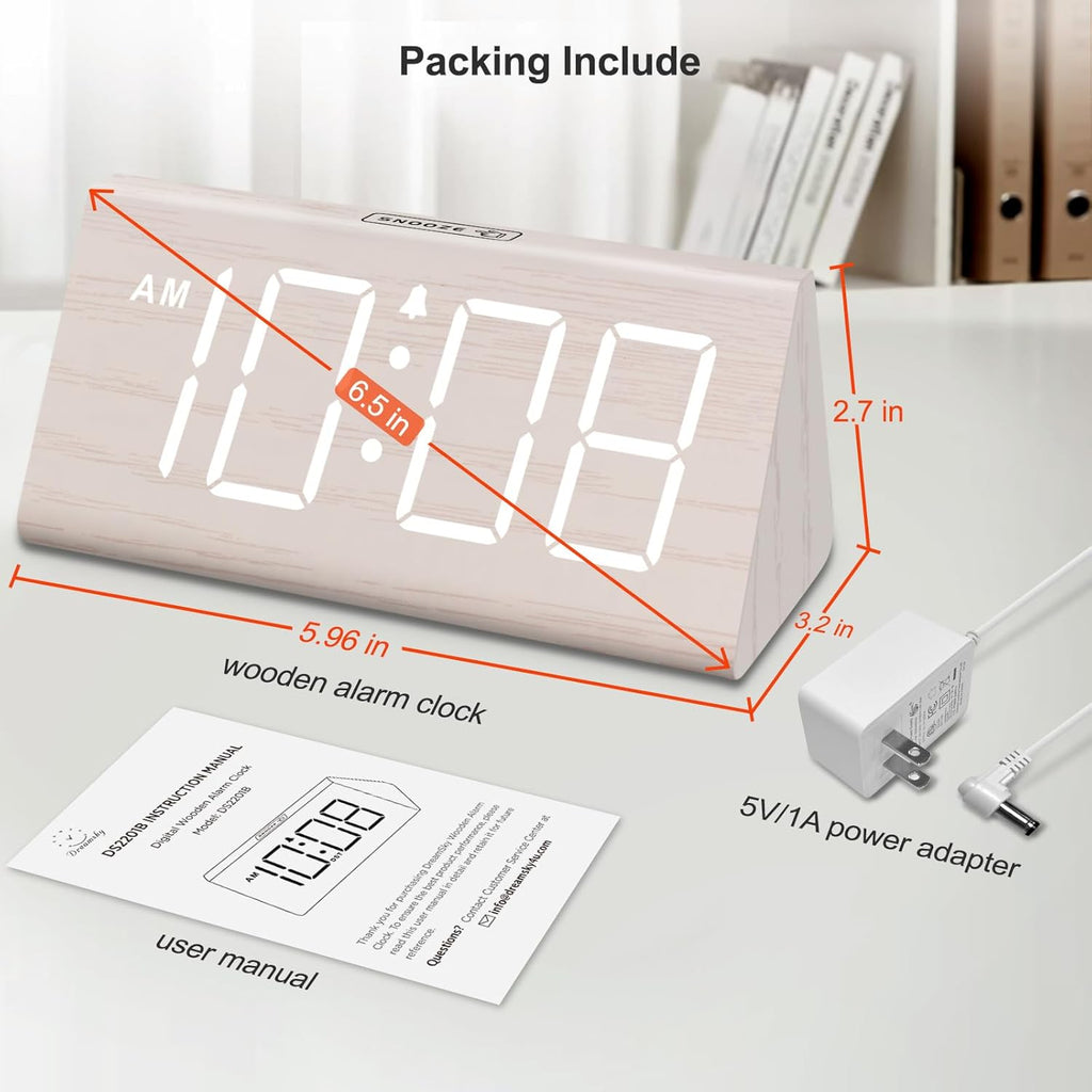 DreamSky Wooden Digital Alarm Clock for Bedrooms with Large Numbers