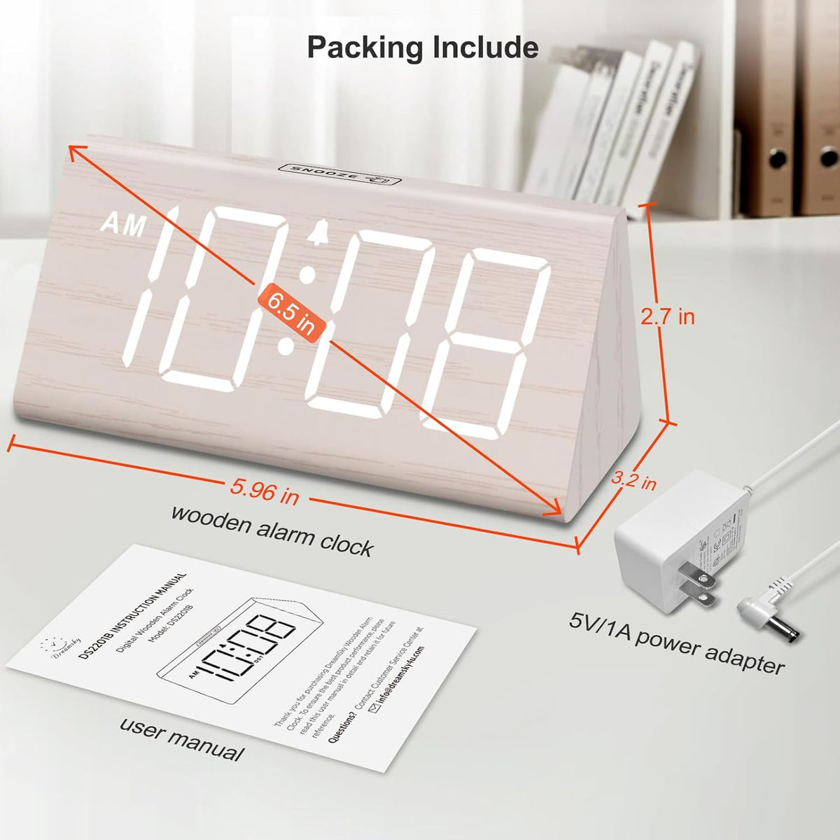 DreamSky Wooden Digital Alarm Clock for Bedrooms with Large Numbers