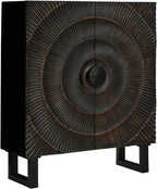 Signature Design by Ashley Fosterman Tall Sunburst Accent Cabinet, Black | Carved sunburst doors, Solid and engineered wood, 15-minute easy assembly, Storage credenza