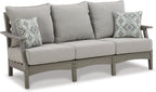Signature Design by Ashley Visola 80"W 3-Seat Outdoor Patio Sofa, HDPE Wood Look, Couch with Performance Cushions for Deck Furniture, Gray
