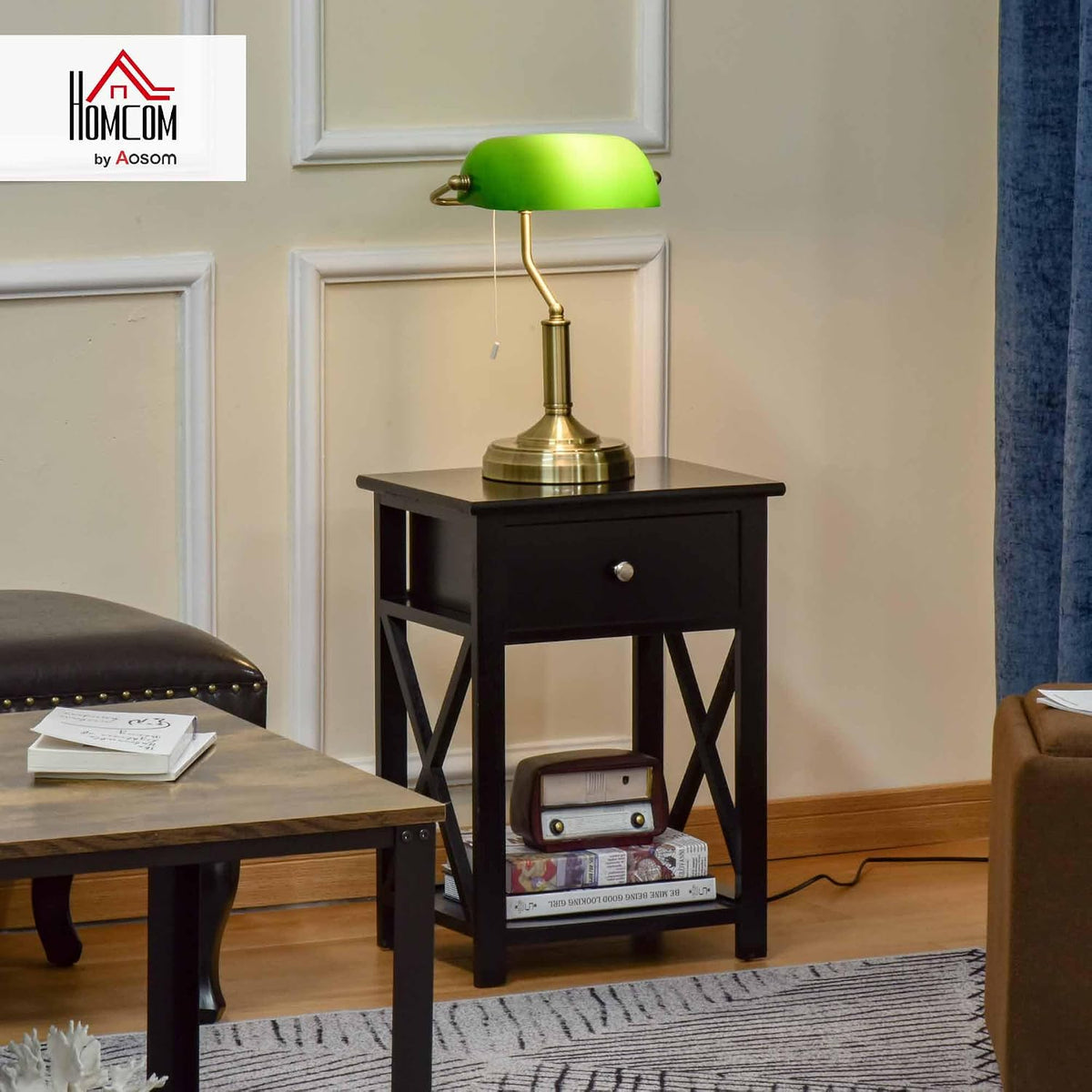 HOMCOM Banker's Table Lamp with Glass Shade Green